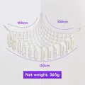 White woven cotton toy hammock with tassels and wood beads, size 100x150cm, corner storage - 150x100x100cm / White with Beads