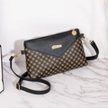 Crossbody bag in black leather and brown floral monogram pattern with adjustable strap - Black