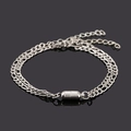 Silver stainless steel double chain bracelet with magnetic oval capsule clasp on black mirror - Style C-Double Layer Figaro Chain