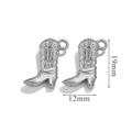 Silver cowboy boot charm with vintage engraving measuring 19mm in height for DIY jewelry - S5 Retro Style / Silver