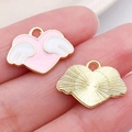 Pink heart with white wings and textured gold charms for DIY jewelry accessories - Pink Heart Wings (14971)