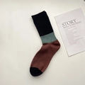 Winter cashmere socks featuring black, grey-green, and reddish-brown color block panels - One Size / Black Ribbed