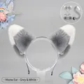 Gray and white handmade plush cat ears headband set with tail and collar - One Size / Folded Ear Style - Grey White