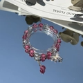 Exquisite pearl and sea blue pink beaded bracelet with butterfly pendant on mirror surface - S042-strawberry Red Crystal Butterfly Bracelet #sz307