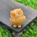 Polished yellow natural stone owl figurine with 3.5cm semi-transparent jade texture - Orange Aventurine