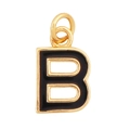 Letter B charm pendant in gold metal with black enamel finish for necklace - Black - Letter B