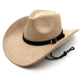 Cappello da cowboy beige classico in finta pelle scamosciata con fibbia e cordino nero - M(56-58cm) / Cammello
