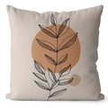 Detail of Nordic cream cushion cover with black leaf print and terracotta geometric shapes - Beige-Black Line Plant
