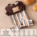 Blue and brown striped pet thermal jumpsuit with bear embroidery on plush rug - XS / Lomi Brown