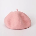 Close-up of pink wool beret showing fine knitted texture and soft fabric detail - Adjustable / Pink