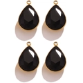 Set of four black teardrop crystal charms with gold-plated stainless steel borders - Teardrop / Black