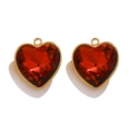Pendentif cœur en cristal rouge foncé avec bordure métallique dorée élégante - Style D Rouge