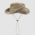 Détail de la broderie ours California Republic sur chapeau bob de plein air kaki - M (56-58cm) / Lettres d'Ours Kaki