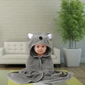 Dark grey coral fleece hooded baby towel featuring a cute koala design with ears - Koala Style / 80CM*80CM / Gray