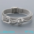Bracciale mesh in acciaio inossidabile argento con ciondolo leopardo, lunghezza 200mm - Stile Tigre Argento (KB205389-JR)