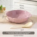 12-inch taro purple ceramic soup bowl with handles and cream yellow spoon 2450ml - 12 Inch Soup Bowl + Large Spoon - Taro Purple