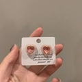 Detailed close-up of sweet pink heart-shaped crystal stud earrings on white display card - 1# Pink Faceted Heart Stud Earrings (Silver Pin)