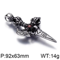 Colgante Vajra de acero inoxidable plata con rubí rojo, tamaño 92x63mm peso 14g - Colgante de Cruz Vajra con Rubí Sin Cadena (KP59128-BD)