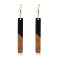 Détails de boucles d'oreilles rectangulaires en bois et résine noire avec crochets - Épissage long / Noir