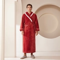 Thick brick red flannel bathrobe for men featuring luxury diamond quilted texture - Burgundy (Men's)