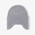 Winter grey wool knit trapper hat with ribbed texture and ear flaps for men and women - One Size / Light Gray