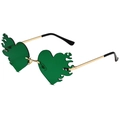 Green heart-shaped flame sunglasses with gold metal frame for St. Patrick's Day party - Heart Flame