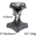 Pendentif Marteau de Thor viking argenté avec tête de chèvre et motifs celtiques - Style Marteau de Thor Tête de Chèvre Argent Antique (KP41369-D)