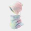 Detalle de conjunto de gorro y bufanda de lana de cordero con diseño tie-dye de arcoíris - Juego de Colores del Arco Iris (1# Set)