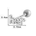 Polished silver cartilage piercing earring in a unique HER letter shape design - Silver 'her' Style