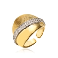 Brede geometrische open ring verguld met 18K goud en zirkoonstenen voor vrouwen - Verstelbaar Open / Goud (14337)