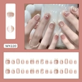 Uñas postizas Cat Eye con lazos 3D y puntas francesas blancas, juego de 24 piezas - Estilo Francés Té Blanco (Con Pegamento) (MY220)