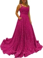 Detail of sequin evening dress showing side pocket and shimmering magenta fabric texture - US size 2 (S) / Top And Bottom / Rose Red
