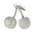White frosted resin cherry pendant charm with silver leaf and sparkling matte finish - 1Pc White K White Transparent Glitter Resin 3D Cherry (30x28mm)