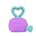 Quilted purple toiletry bag with heart patterns and blue padded contrast handle - 17.5*8.5*12.8cm / Light Purple + Light Blue