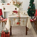 Mantel festivo de encaje beige con fundas rojas para sillas de Papá Noel y bordados - 140*100cm / Campana de Vela de Navidad