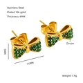 18K gold plated stainless steel bow stud earrings with green zircon inlay detail - Green (ZE1297G-04)