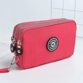 Pink washed nylon small pouch with triple zipper design and wristlet strap - Medium / Watermelon red