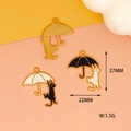Detailed view of Halloween cat and umbrella alloy pendants with dimension specifications - Umbrella Holding Cat