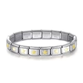 Italian charm bracelet with yellow stars on stainless steel links in silver finish - Star / Gold & Silver