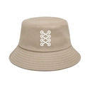Cappello bucket in cotone kaki con ricamo a croce bianco per protezione solare esterna - M (56-58cm) / Cachi