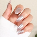 Long almond-shaped press-on nails in metallic pearlescent silver-purple with glossy finish - BKS923 Silver Mirror Pearl Silver Purple Almond Shape