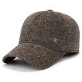 Men's winter baseball cap in dark brown tweed with fleece lining and ear protection - F Logo Style / Brown