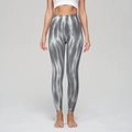 Women's high waist seamless yoga pants with silver aurora metallic wave texture - S / Gray