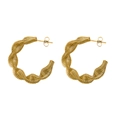 Chic 18k gold plated stainless steel spring hoop earrings with spiral thread design - k102/Spiral Wire Wrapped C-Hoop