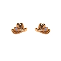 Golden western cowboy hat stud earrings with blue opal stone and textured finish - Cowboy Hat / Rose Gold