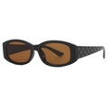 Oval sunglasses with black frames and diamond-patterned temples in a side-view angle - Black Frame Tea Lens