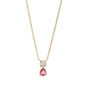 18K gold plated necklace with pink pear-shaped stone and clear round zircon pendant - July Ruby Red