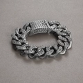 Men's chunky stainless steel chain bracelet with Greek Psi trident and textured finish - Antique Silver (KB182891-KJX)