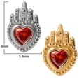 Goldene herzförmige Ohrstecker mit rotem Edelstein, Kronendetails und Mikroperlen-Rand - #4 (Kronenherz) / 0.8x6x3mm / Silber