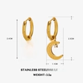 Boucles d'oreilles asymétriques en acier inoxydable doré avec soleil et lune en zircon - Style Asymétrique Soleil et Lune / Doré